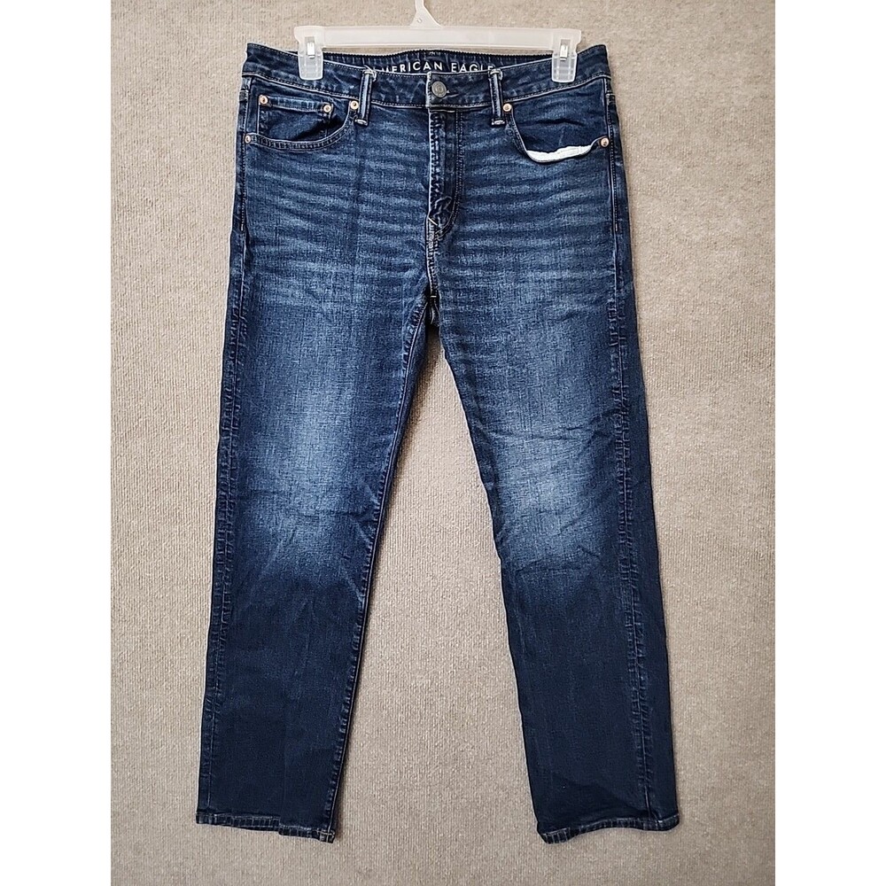 American Eagle Airflex Original Straight Jeans Mens 34x32 Blue Dark Wash Stretch